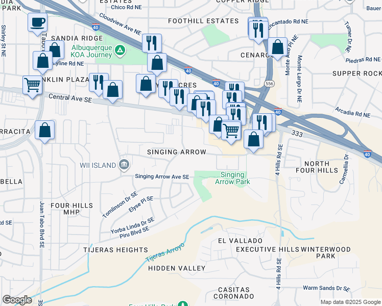 map of restaurants, bars, coffee shops, grocery stores, and more near 300 Dorado Place Southeast in Albuquerque