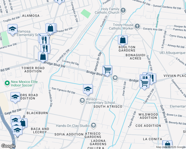 map of restaurants, bars, coffee shops, grocery stores, and more near 1022 Atrisco Drive Southwest in Albuquerque