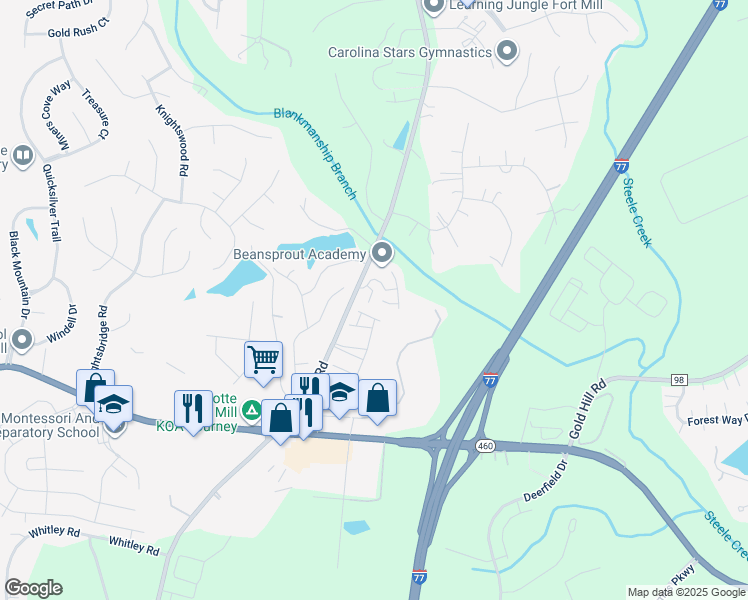map of restaurants, bars, coffee shops, grocery stores, and more near 1106 Roderick Drive in Fort Mill