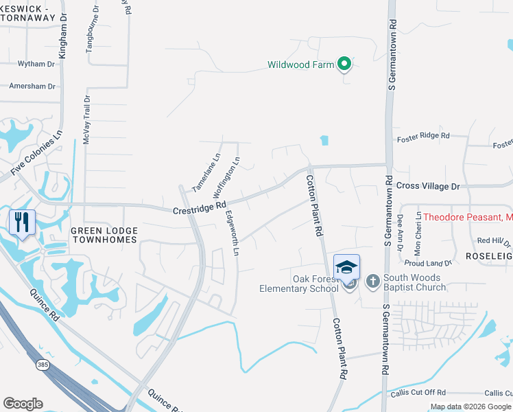 map of restaurants, bars, coffee shops, grocery stores, and more near 3035 Dunstan Cove in Memphis