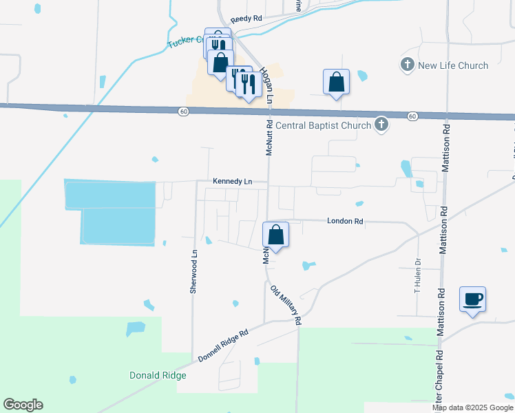map of restaurants, bars, coffee shops, grocery stores, and more near 1001 McNutt Road in Conway