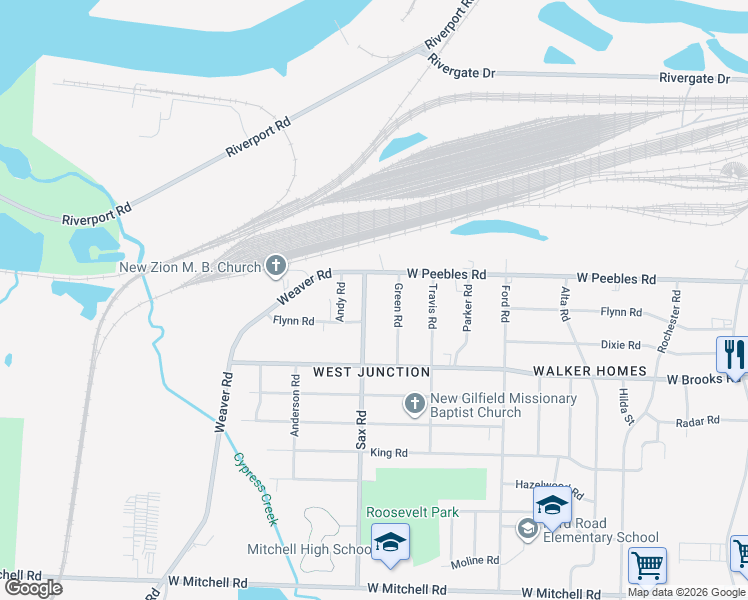 map of restaurants, bars, coffee shops, grocery stores, and more near 3047 Sax Road in Memphis