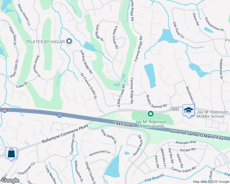 map of restaurants, bars, coffee shops, grocery stores, and more near 10228 Rose Meadow Lane in Charlotte