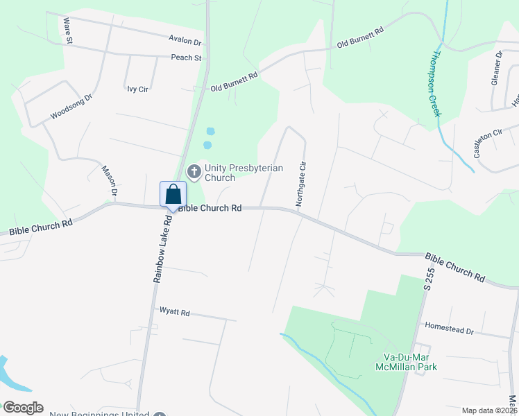 map of restaurants, bars, coffee shops, grocery stores, and more near Bible Church Road in Boiling Springs