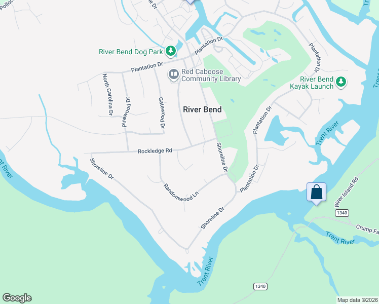 map of restaurants, bars, coffee shops, grocery stores, and more near 118 Oakleaf Court in New Bern