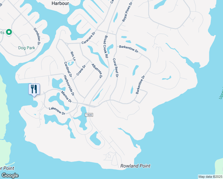 map of restaurants, bars, coffee shops, grocery stores, and more near 1122 Coral Reef Drive in New Bern