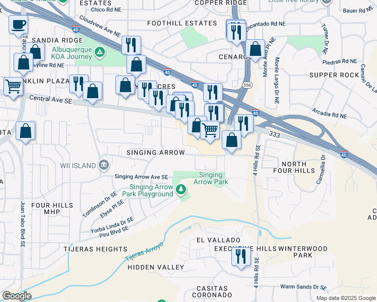 map of restaurants, bars, coffee shops, grocery stores, and more near 13107 Wenonah Avenue Southeast in Albuquerque