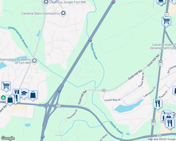 map of restaurants, bars, coffee shops, grocery stores, and more near 1110 Keene Circle in Fort Mill