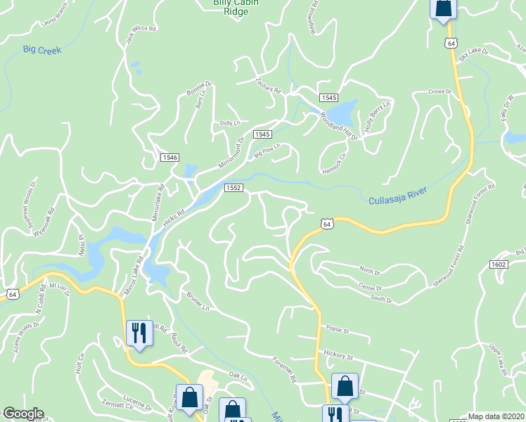 map of restaurants, bars, coffee shops, grocery stores, and more near 48 Hemlock Ridge in Highlands