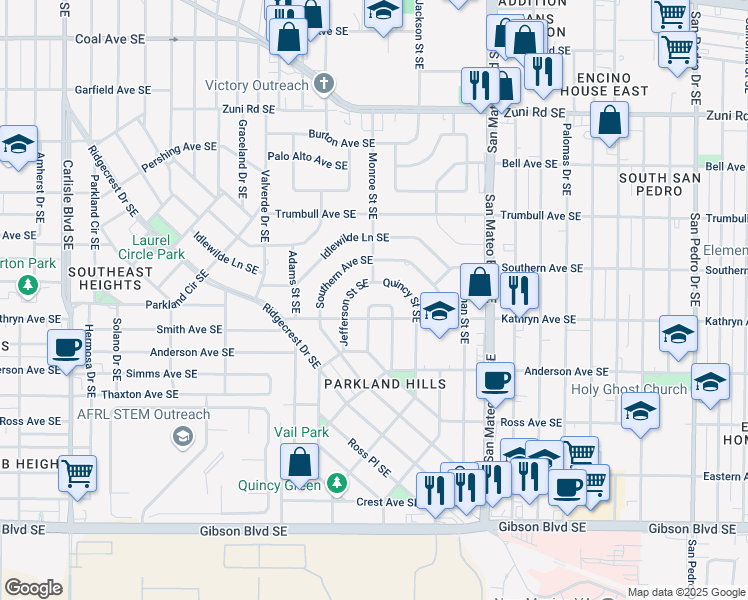 map of restaurants, bars, coffee shops, grocery stores, and more near 4913 Kathryn Circle Southeast in Albuquerque