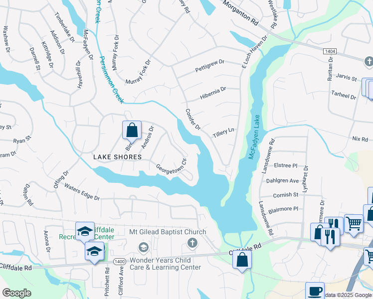 map of restaurants, bars, coffee shops, grocery stores, and more near 3322 Starboard Way in Fayetteville