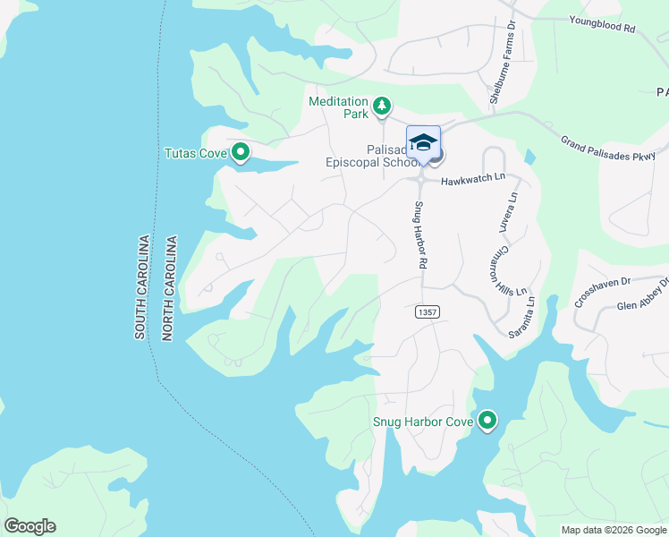 map of restaurants, bars, coffee shops, grocery stores, and more near 16835 Harbor View Road in Charlotte