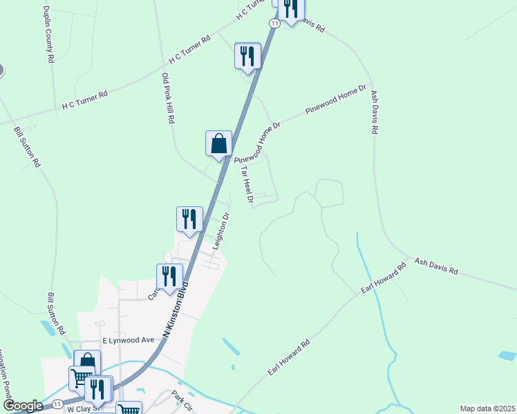 map of restaurants, bars, coffee shops, grocery stores, and more near 4459 Sherwood Drive in Pink Hill
