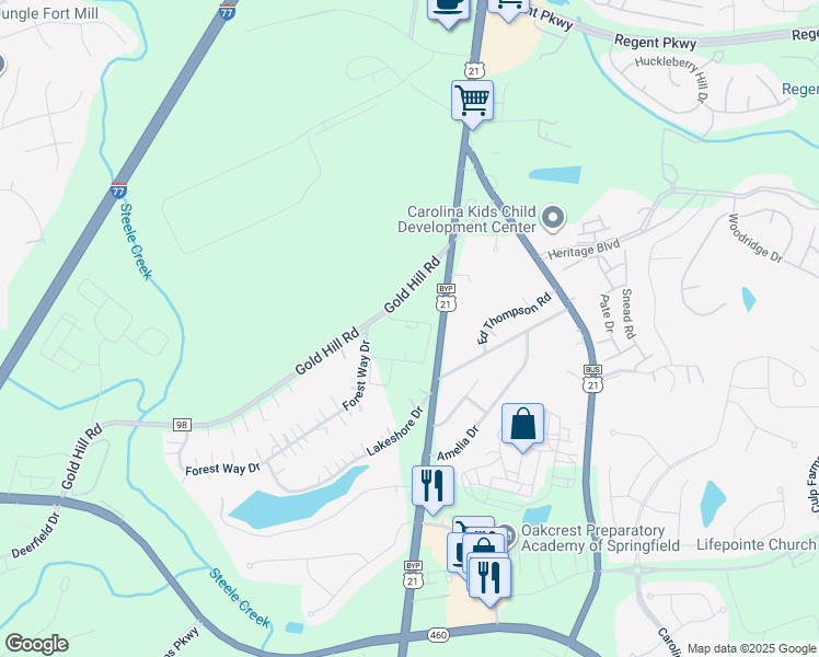 map of restaurants, bars, coffee shops, grocery stores, and more near 2800-2908 U.S. 21 in Fort Mill