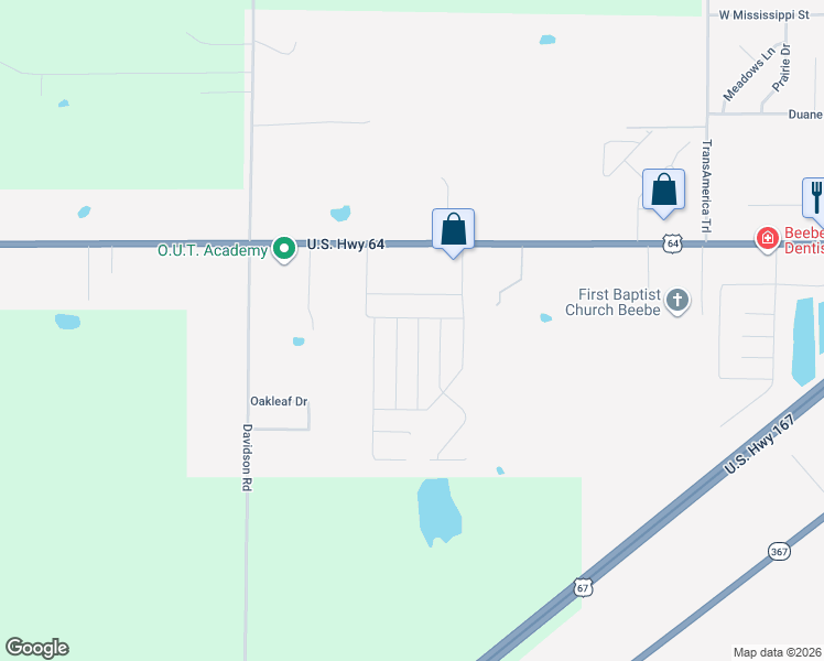 map of restaurants, bars, coffee shops, grocery stores, and more near 209 Terrace Drive in Beebe