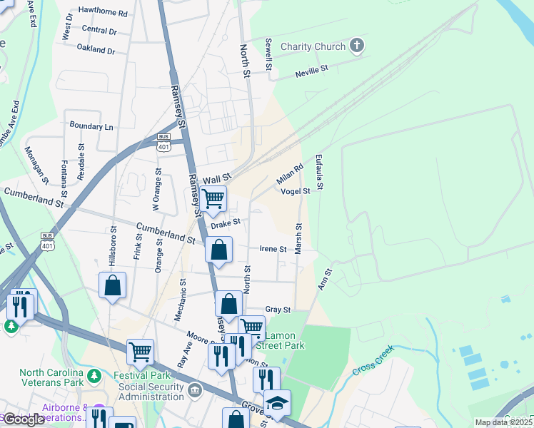 map of restaurants, bars, coffee shops, grocery stores, and more near 120 Sycamore Court in Fayetteville