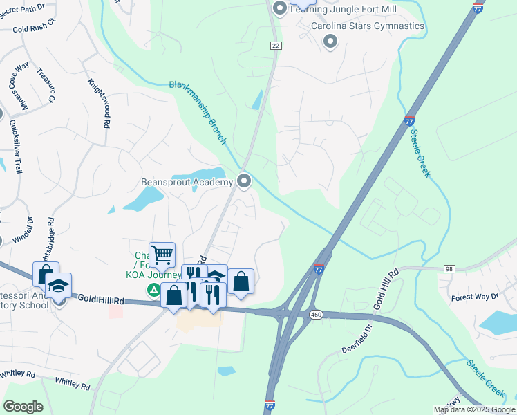 map of restaurants, bars, coffee shops, grocery stores, and more near 751 Prospect Lane in Fort Mill