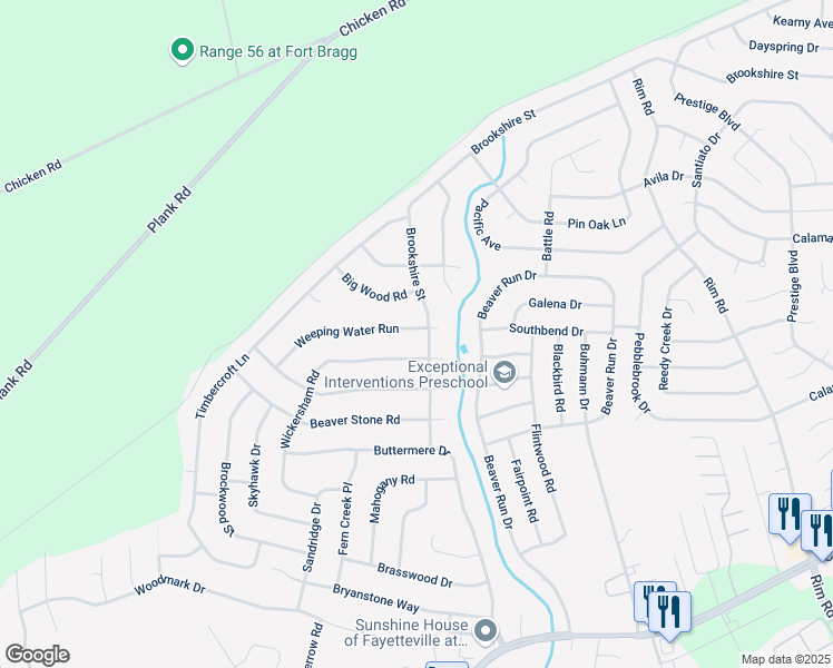 map of restaurants, bars, coffee shops, grocery stores, and more near 6723 Weeping Water Run in Fayetteville