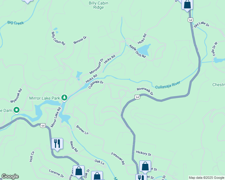 map of restaurants, bars, coffee shops, grocery stores, and more near 48 Hemlock Ridge in Highlands