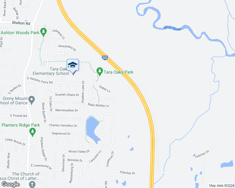 map of restaurants, bars, coffee shops, grocery stores, and more near 974 Vivian Leigh Lane in Collierville