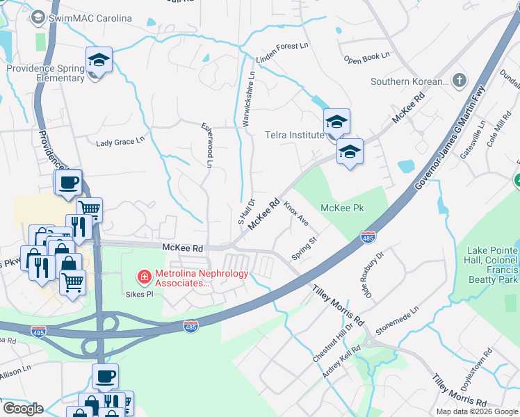 map of restaurants, bars, coffee shops, grocery stores, and more near in Charlotte