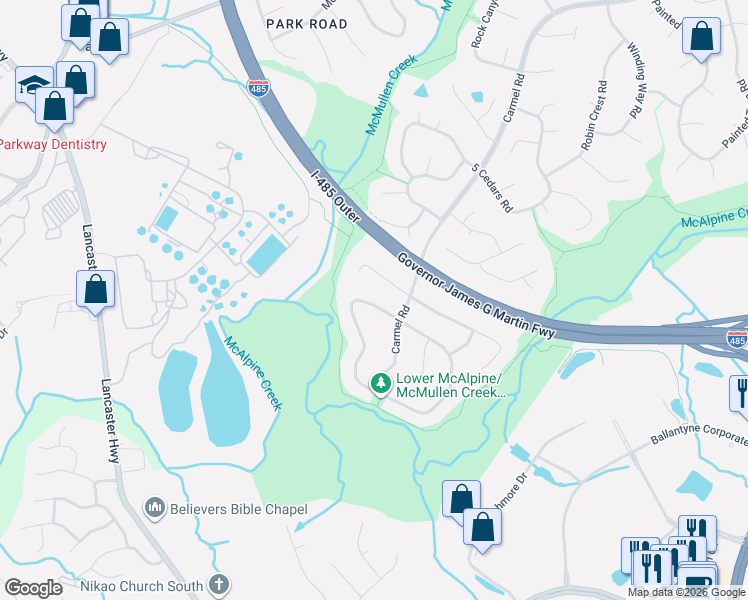 map of restaurants, bars, coffee shops, grocery stores, and more near 11106 Vista Haven Drive in Charlotte