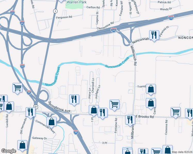 map of restaurants, bars, coffee shops, grocery stores, and more near 2997 Juca Cove in Memphis
