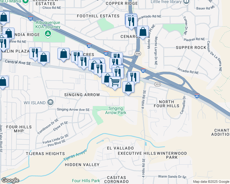 map of restaurants, bars, coffee shops, grocery stores, and more near 13140 Central Ave SE in Albuquerque