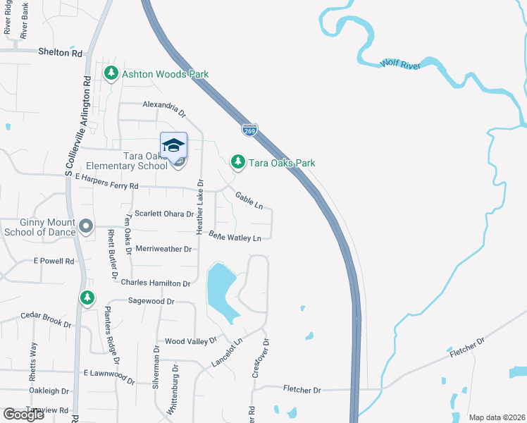 map of restaurants, bars, coffee shops, grocery stores, and more near 768 Gable Lane in Collierville