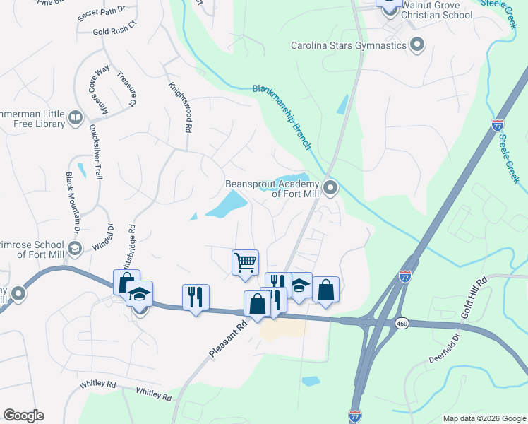 map of restaurants, bars, coffee shops, grocery stores, and more near 148 Canterbury Crossing in Fort Mill