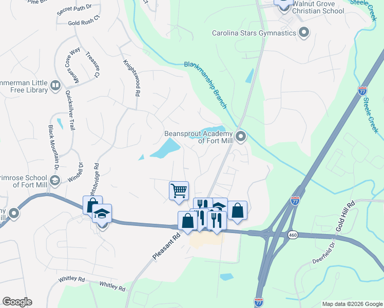 map of restaurants, bars, coffee shops, grocery stores, and more near 148 Canterbury Crossing in Fort Mill