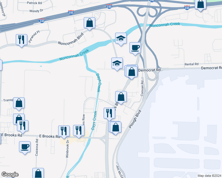map of restaurants, bars, coffee shops, grocery stores, and more near 2878 Directors Cove in Memphis