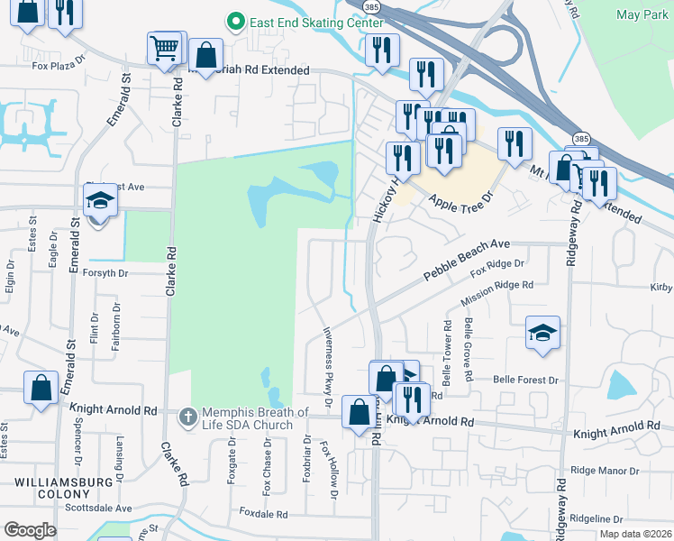 map of restaurants, bars, coffee shops, grocery stores, and more near 2998 Cypress Point Drive in Memphis