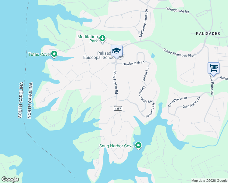 map of restaurants, bars, coffee shops, grocery stores, and more near 17106 Harbor Road in Charlotte