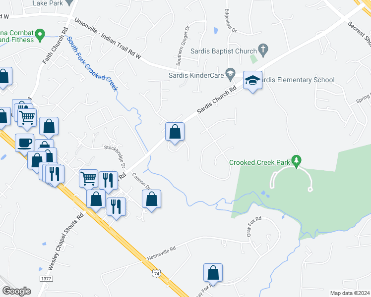 map of restaurants, bars, coffee shops, grocery stores, and more near 5515 Burning Ridge Drive in Monroe