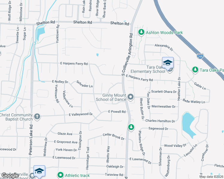 map of restaurants, bars, coffee shops, grocery stores, and more near 386 East Nolley Drive in Collierville