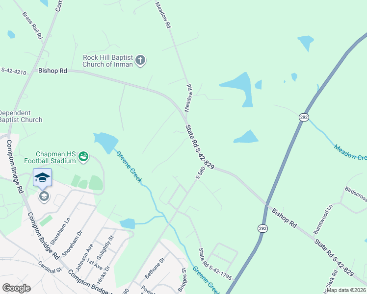 map of restaurants, bars, coffee shops, grocery stores, and more near 2571 Bishop Road in Inman