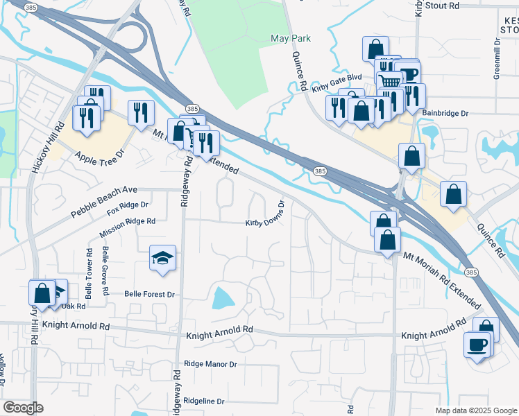 map of restaurants, bars, coffee shops, grocery stores, and more near 3000 Huntington Trail Drive in Memphis