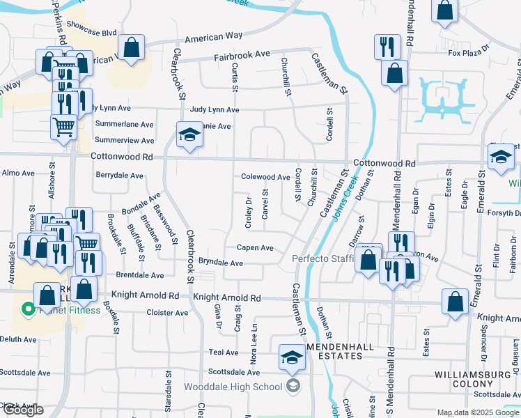 map of restaurants, bars, coffee shops, grocery stores, and more near 3009 Carvel Street in Memphis