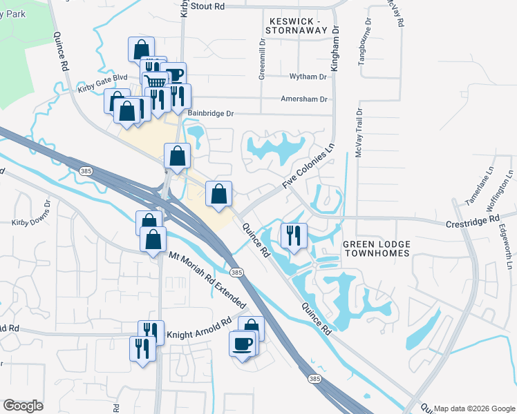 map of restaurants, bars, coffee shops, grocery stores, and more near 6748 Kirby Lawn Cove in Memphis