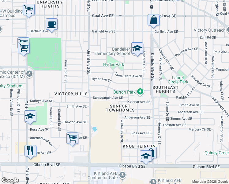 map of restaurants, bars, coffee shops, grocery stores, and more near 3023 San Rafael Avenue Southeast in Albuquerque