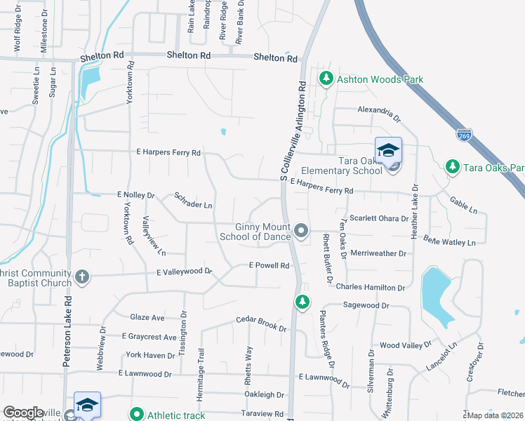 map of restaurants, bars, coffee shops, grocery stores, and more near 386 East Nolley Drive in Collierville