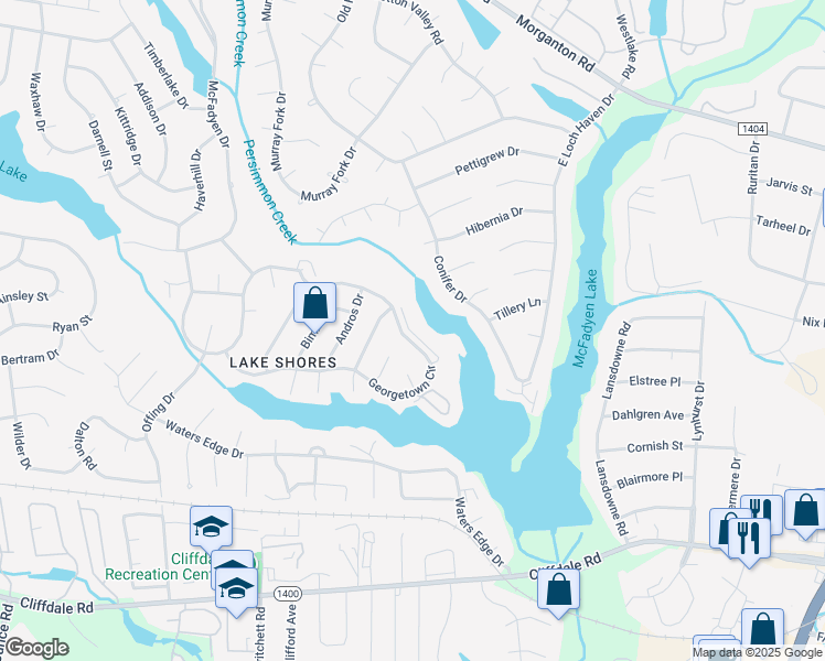 map of restaurants, bars, coffee shops, grocery stores, and more near 3330 Starboard Way in Fayetteville