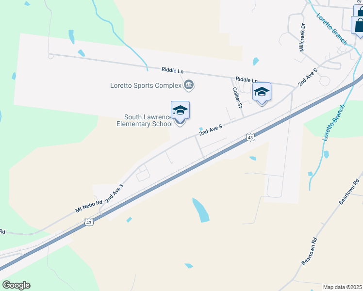 map of restaurants, bars, coffee shops, grocery stores, and more near 710 2nd Avenue South in Loretto