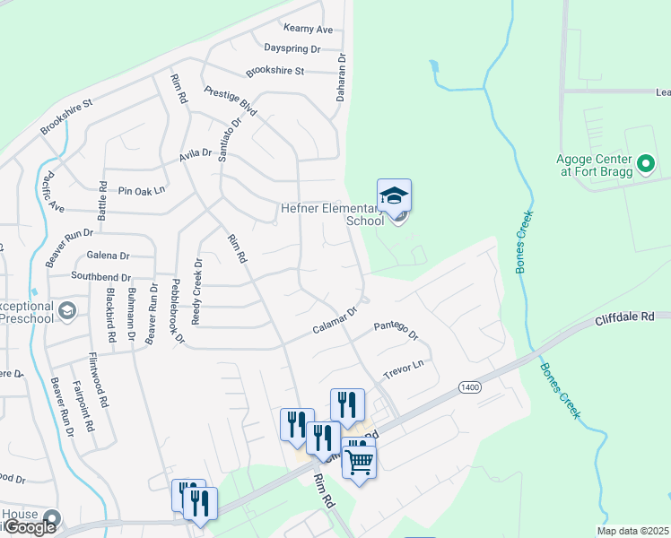map of restaurants, bars, coffee shops, grocery stores, and more near 7016 Maracay Court in Fayetteville