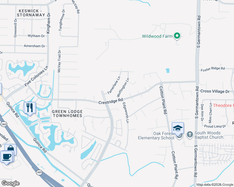 map of restaurants, bars, coffee shops, grocery stores, and more near 2991 Woffington Lane in Germantown