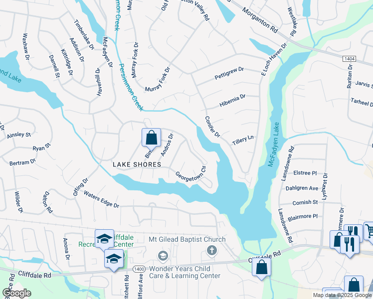 map of restaurants, bars, coffee shops, grocery stores, and more near 508 Georgetown Circle in Fayetteville