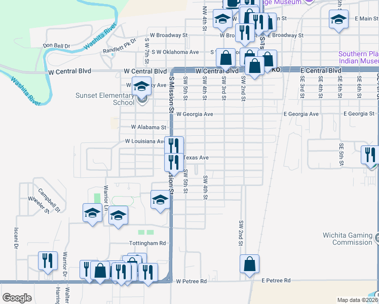 map of restaurants, bars, coffee shops, grocery stores, and more near 813 Southwest 5th Street in Anadarko