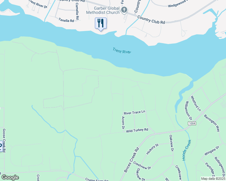 map of restaurants, bars, coffee shops, grocery stores, and more near 106 Pheasant Drive in New Bern