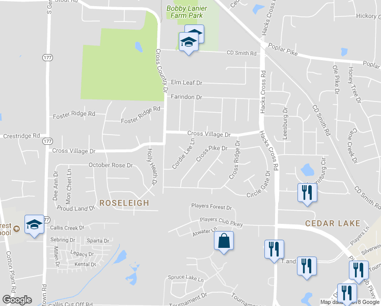 map of restaurants, bars, coffee shops, grocery stores, and more near 2994 Cordie Lee Lane in Germantown